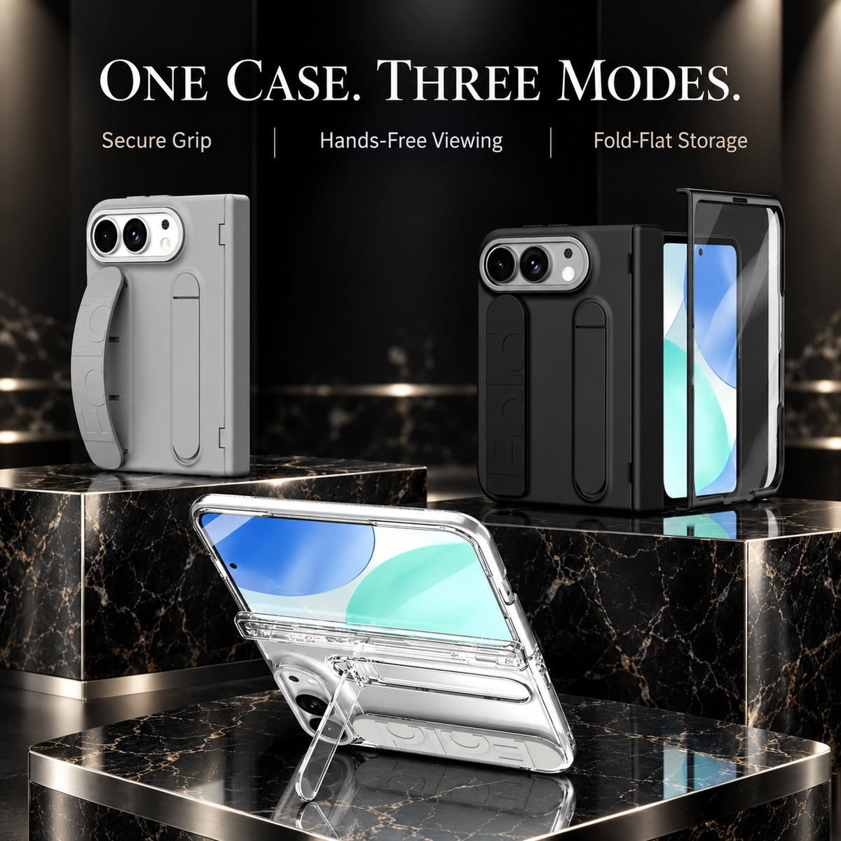 Premium iPhone Case Silicone Palm Strap Wristband Hinge Protection Foldable Cover Hard PC HD Screen Protector Shockproof Slim Durable Protective Phone Case