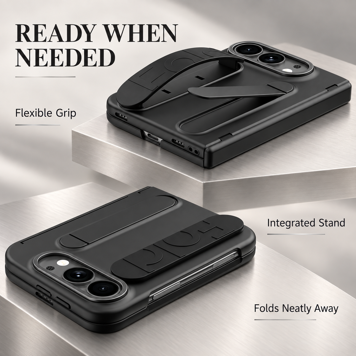 Premium iPhone Case Silicone Palm Strap Wristband Hinge Protection Foldable Cover Hard PC HD Screen Protector Shockproof Slim Durable Protective Phone Case