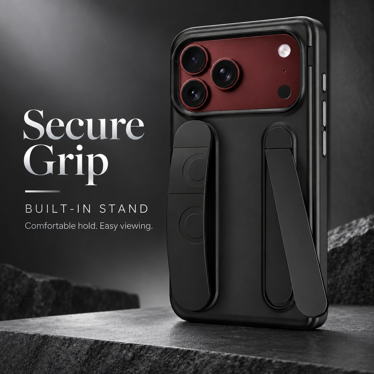 Premium iPhone Case Silicone Palm Strap Wristband Hinge Protection Foldable Cover Hard PC HD Screen Protector Shockproof Slim Durable Protective Phone Case