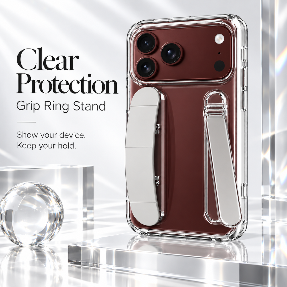 Premium iPhone Case Silicone Palm Strap Wristband Hinge Protection Foldable Cover Hard PC HD Screen Protector Shockproof Slim Durable Protective Phone Case