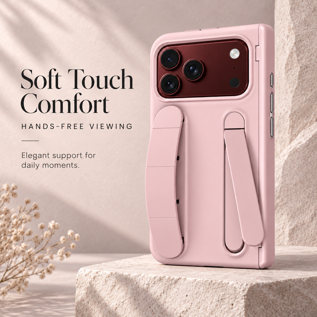 Premium iPhone Case Silicone Palm Strap Wristband Hinge Protection Foldable Cover Hard PC HD Screen Protector Shockproof Slim Durable Protective Phone Case