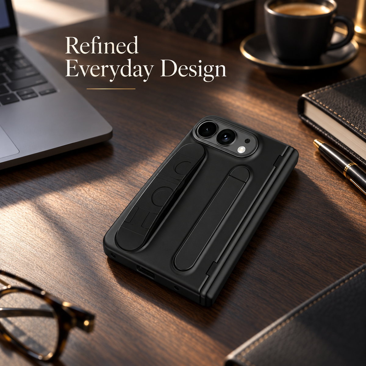 Premium iPhone Case Silicone Palm Strap Wristband Hinge Protection Foldable Cover Hard PC HD Screen Protector Shockproof Slim Durable Protective Phone Case