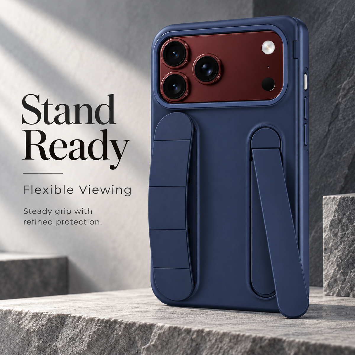 Premium iPhone Case Silicone Palm Strap Wristband Hinge Protection Foldable Cover Hard PC HD Screen Protector Shockproof Slim Durable Protective Phone Case