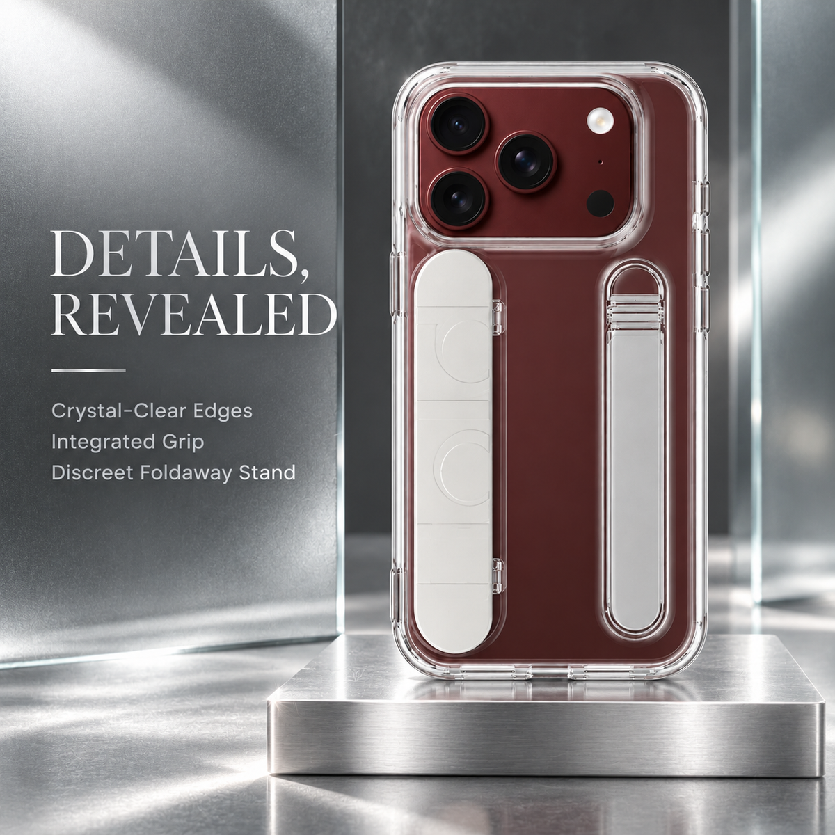 Premium iPhone Case Silicone Palm Strap Wristband Hinge Protection Foldable Cover Hard PC HD Screen Protector Shockproof Slim Durable Protective Phone Case