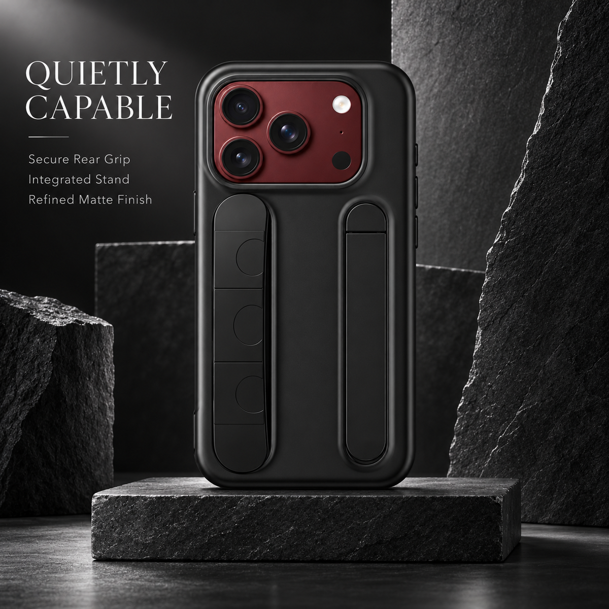 Premium iPhone Case Silicone Palm Strap Wristband Hinge Protection Foldable Cover Hard PC HD Screen Protector Shockproof Slim Durable Protective Phone Case