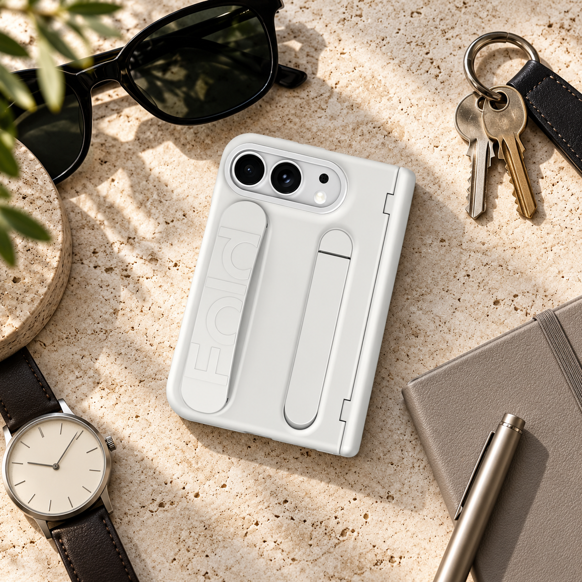 Premium iPhone Case Silicone Palm Strap Wristband Hinge Protection Foldable Cover Hard PC HD Screen Protector Shockproof Slim Durable Protective Phone Case