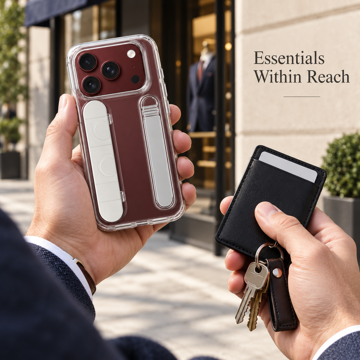 Premium iPhone Case Silicone Palm Strap Wristband Hinge Protection Foldable Cover Hard PC HD Screen Protector Shockproof Slim Durable Protective Phone Case