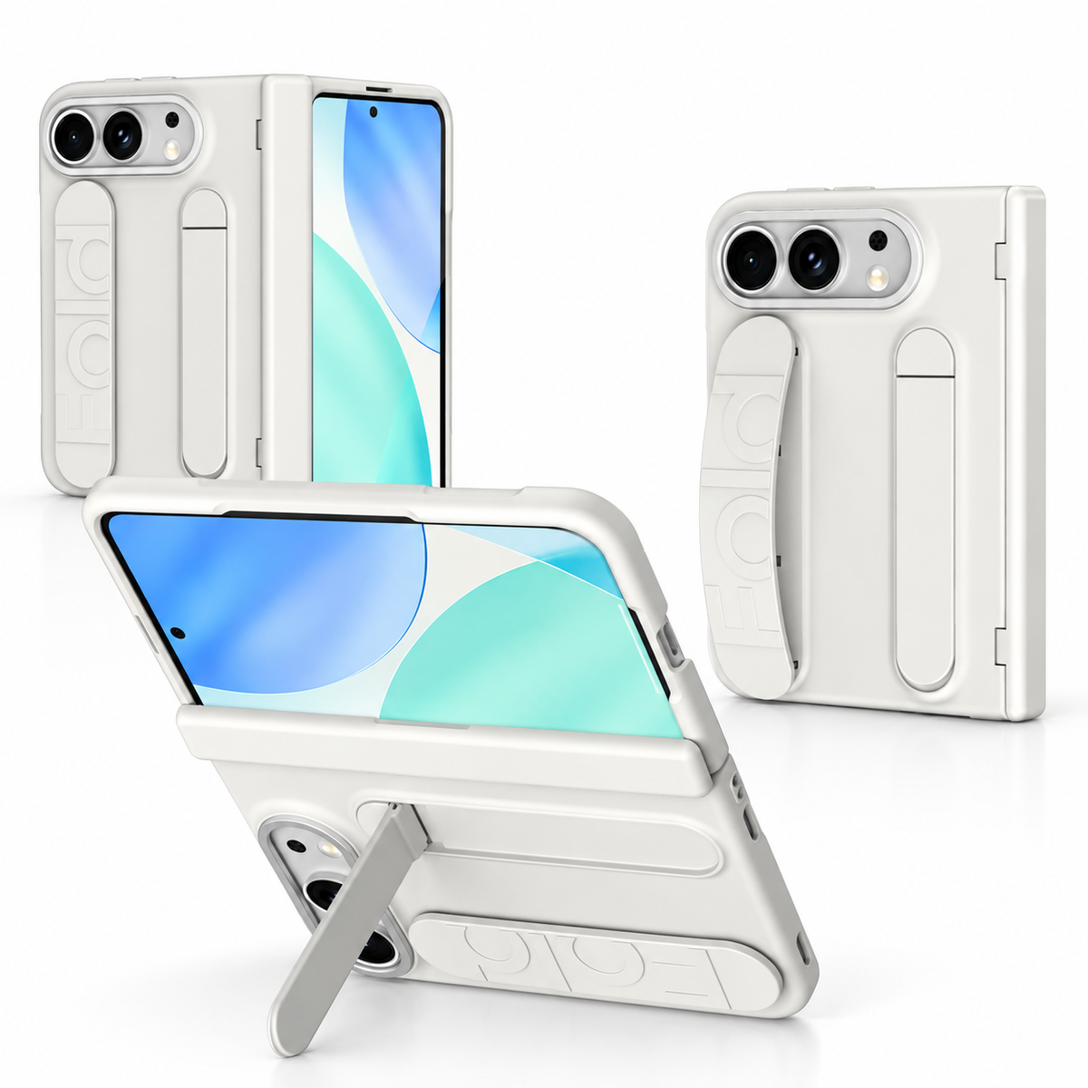 Premium iPhone Case Silicone Palm Strap Wristband Hinge Protection Foldable Cover Hard PC HD Screen Protector Shockproof Slim Durable Protective Phone Case