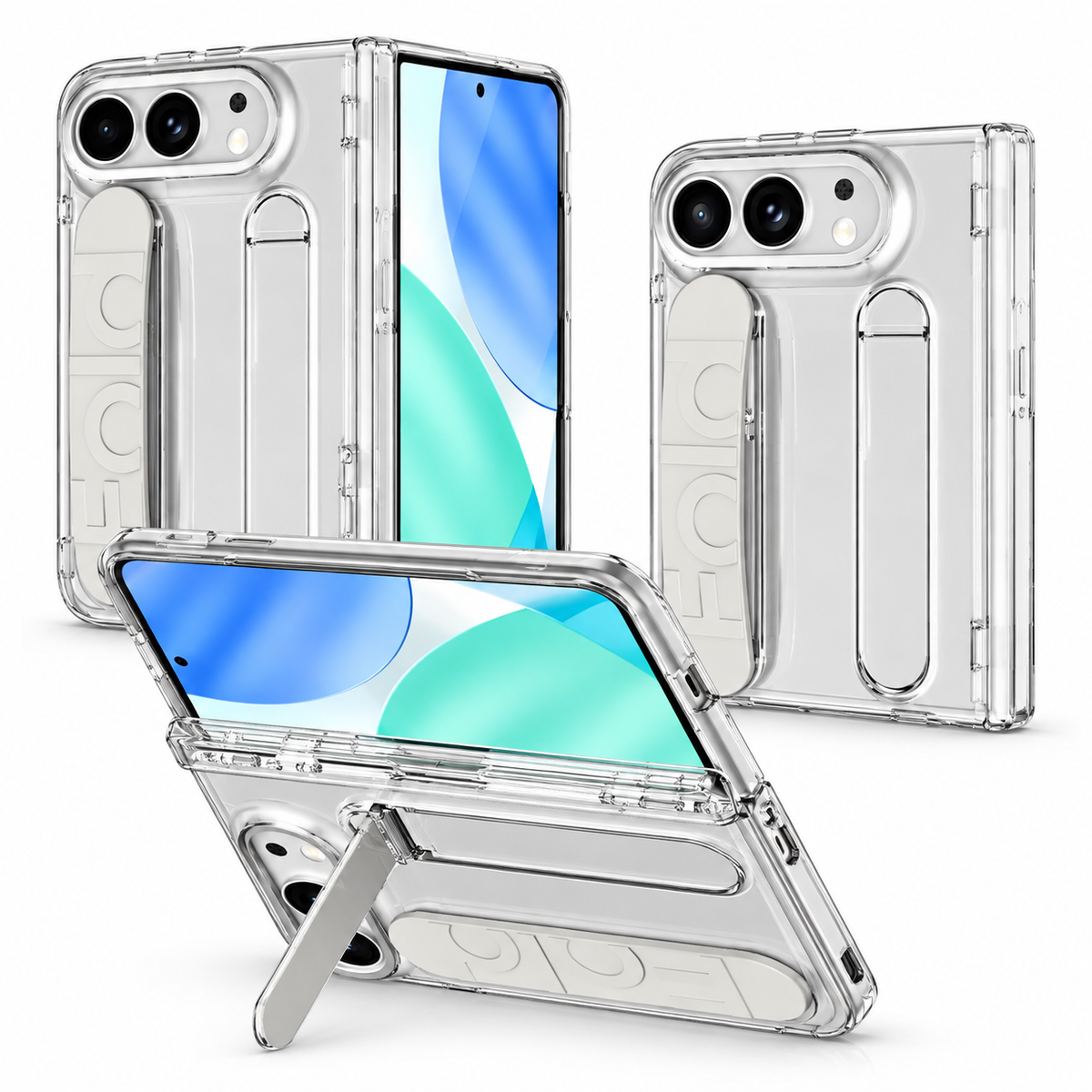 Premium iPhone Case Silicone Palm Strap Wristband Hinge Protection Foldable Cover Hard PC HD Screen Protector Shockproof Slim Durable Protective Phone Case
