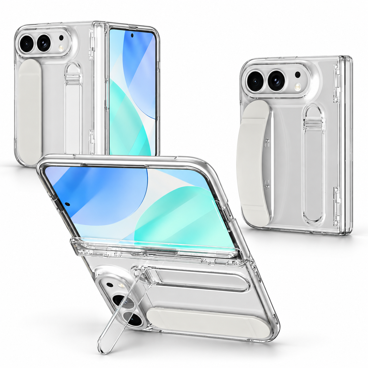Premium iPhone Case Silicone Palm Strap Wristband Hinge Protection Foldable Cover Hard PC HD Screen Protector Shockproof Slim Durable Protective Phone Case