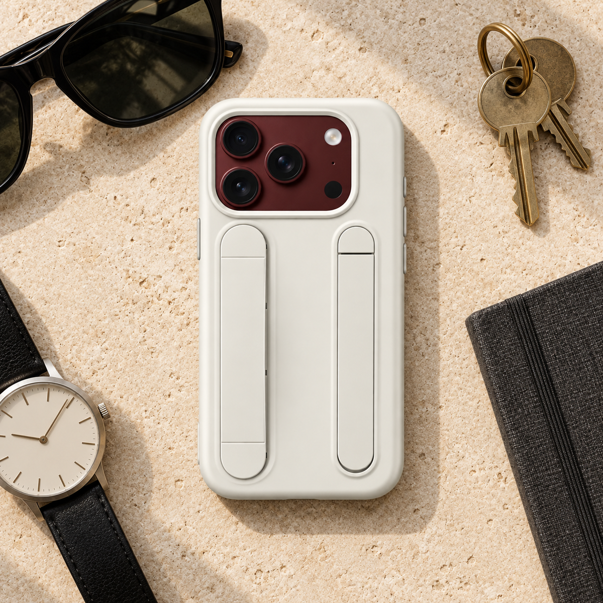 Premium iPhone Case Silicone Palm Strap Wristband Hinge Protection Foldable Cover Hard PC HD Screen Protector Shockproof Slim Durable Protective Phone Case