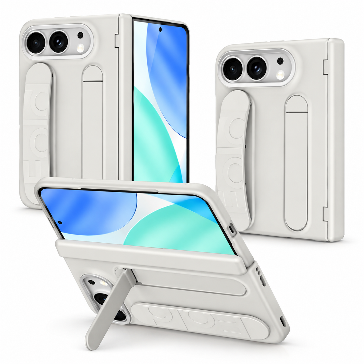 Premium iPhone Case Silicone Palm Strap Wristband Hinge Protection Foldable Cover Hard PC HD Screen Protector Shockproof Slim Durable Protective Phone Case