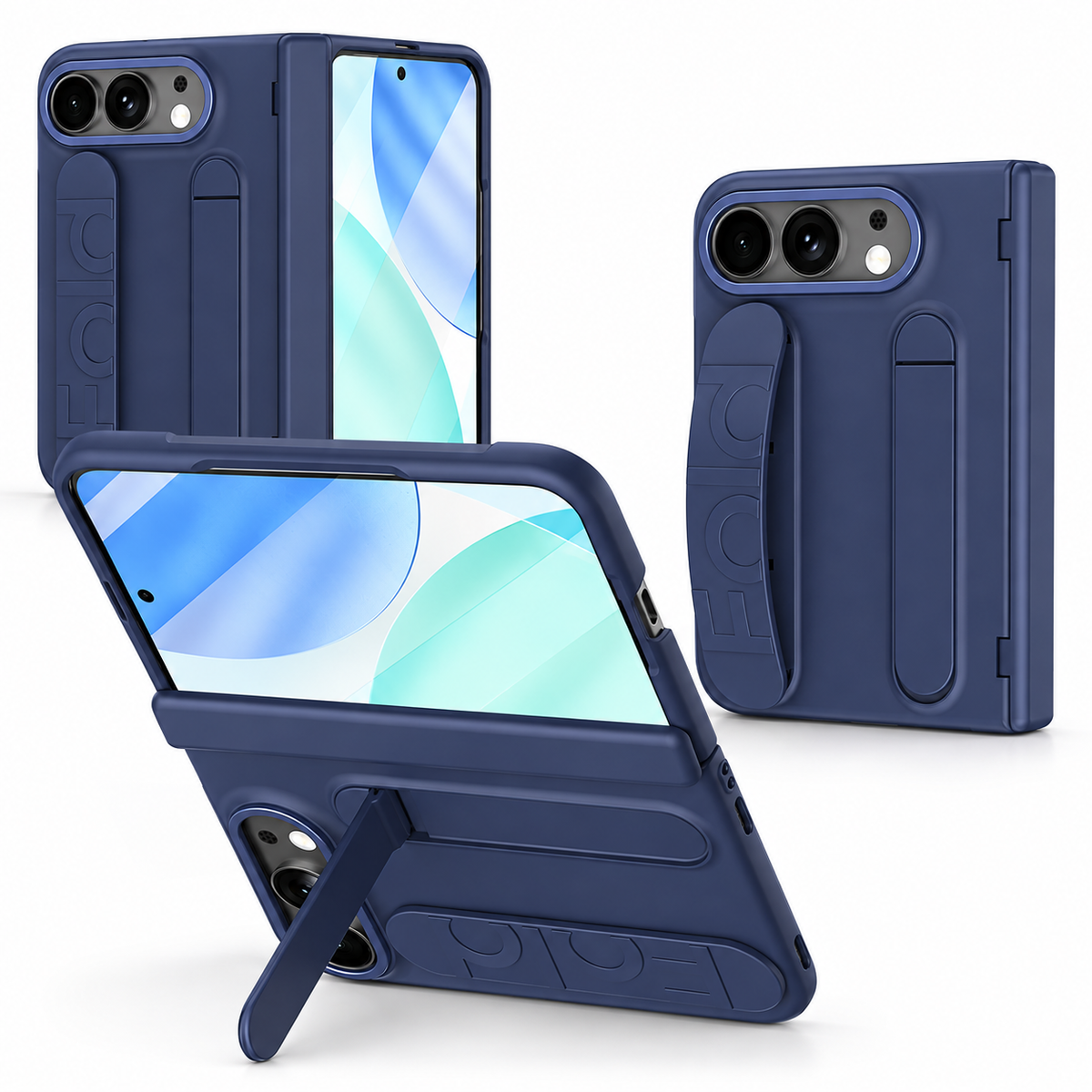Premium iPhone Case Silicone Palm Strap Wristband Hinge Protection Foldable Cover Hard PC HD Screen Protector Shockproof Slim Durable Protective Phone Case