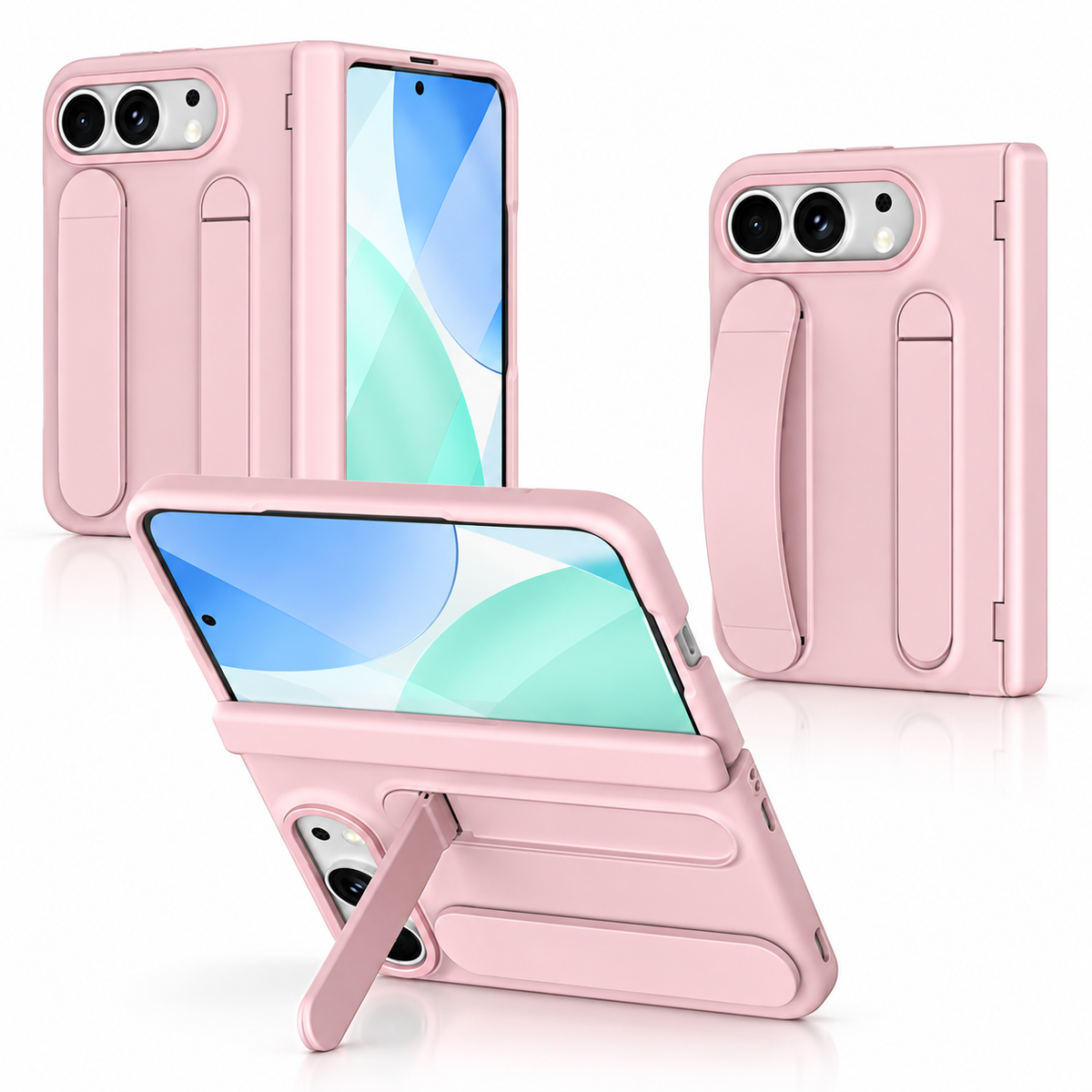 Premium iPhone Case Silicone Palm Strap Wristband Hinge Protection Foldable Cover Hard PC HD Screen Protector Shockproof Slim Durable Protective Phone Case