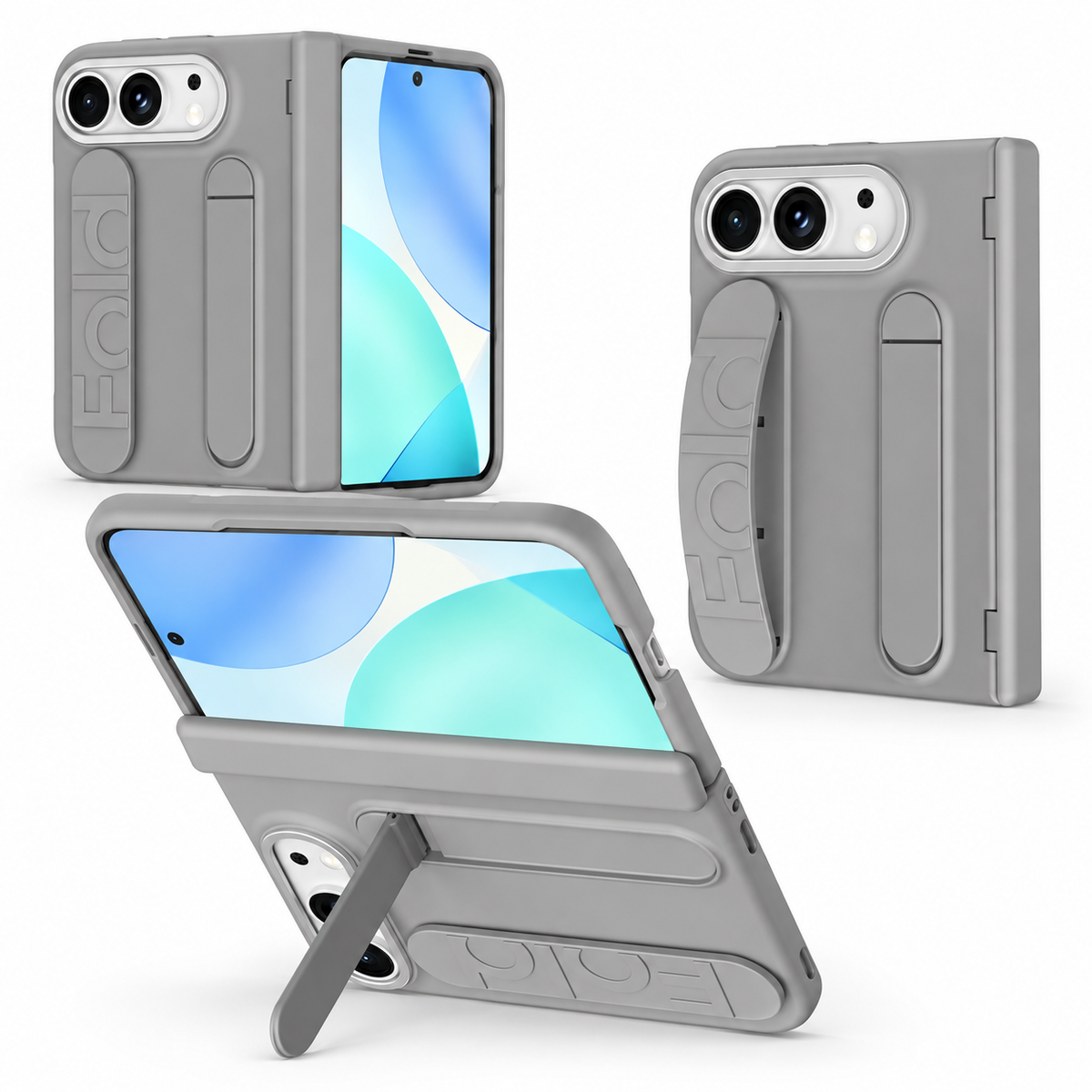 Premium iPhone Case Silicone Palm Strap Wristband Hinge Protection Foldable Cover Hard PC HD Screen Protector Shockproof Slim Durable Protective Phone Case