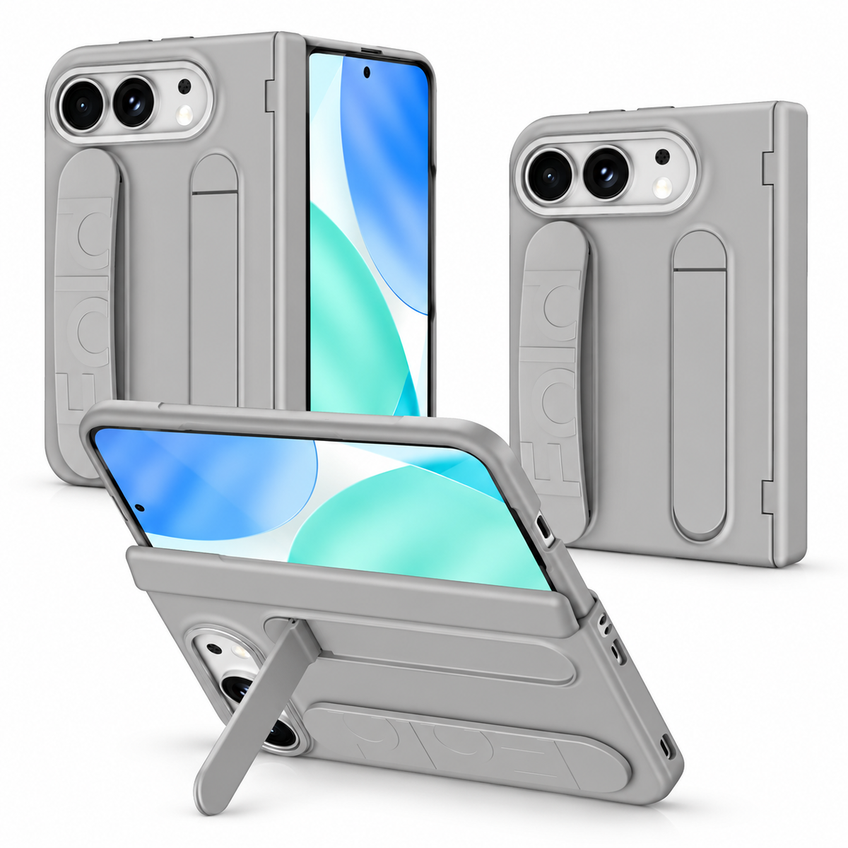Premium iPhone Case Silicone Palm Strap Wristband Hinge Protection Foldable Cover Hard PC HD Screen Protector Shockproof Slim Durable Protective Phone Case