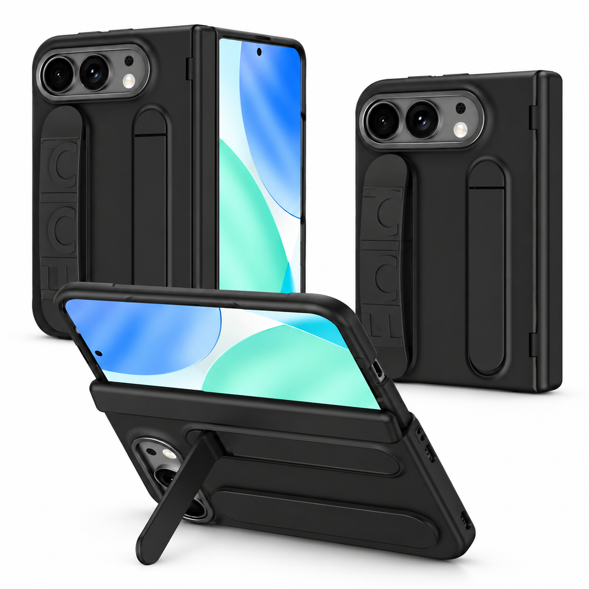 Premium iPhone Case Silicone Palm Strap Wristband Hinge Protection Foldable Cover Hard PC HD Screen Protector Shockproof Slim Durable Protective Phone Case