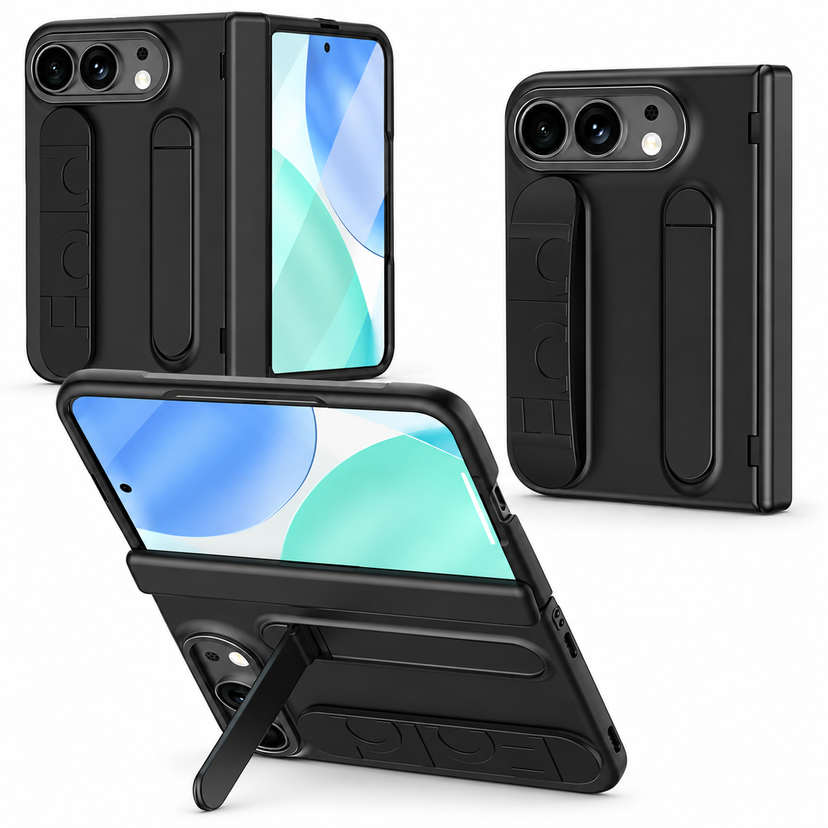 Premium iPhone Case Silicone Palm Strap Wristband Hinge Protection Foldable Cover Hard PC HD Screen Protector Shockproof Slim Durable Protective Phone Case