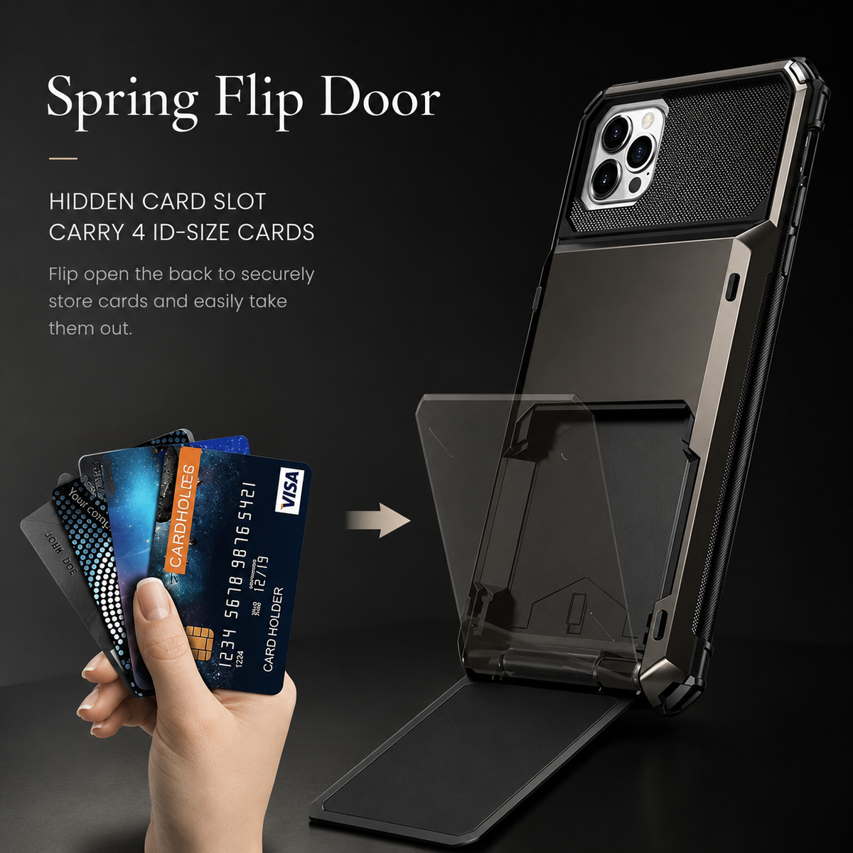 Premium iPhone Case Slide Wallet Card Case Shockproof Dual Layer PC Cover Non Slip Anti Scratch Business Protective Full Coverage Magnetic Slim Design
