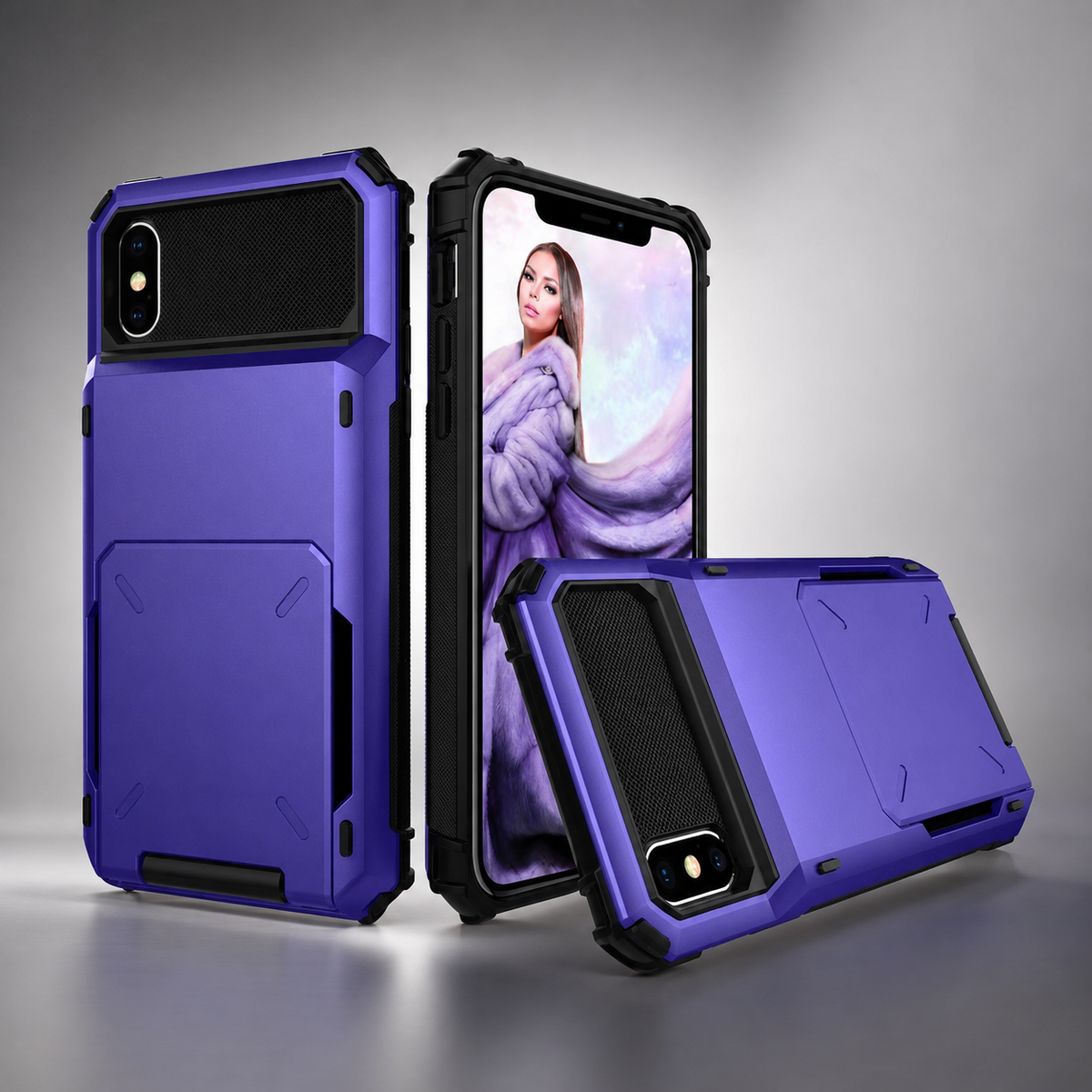 Premium iPhone Case Slide Wallet Card Case Shockproof Dual Layer PC Cover Non Slip Anti Scratch Business Protective Full Coverage Magnetic Slim Design