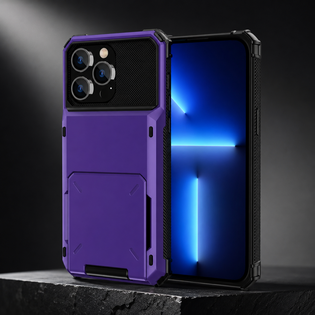 Premium iPhone Case Slide Wallet Card Case Shockproof Dual Layer PC Cover Non Slip Anti Scratch Business Protective Full Coverage Magnetic Slim Design