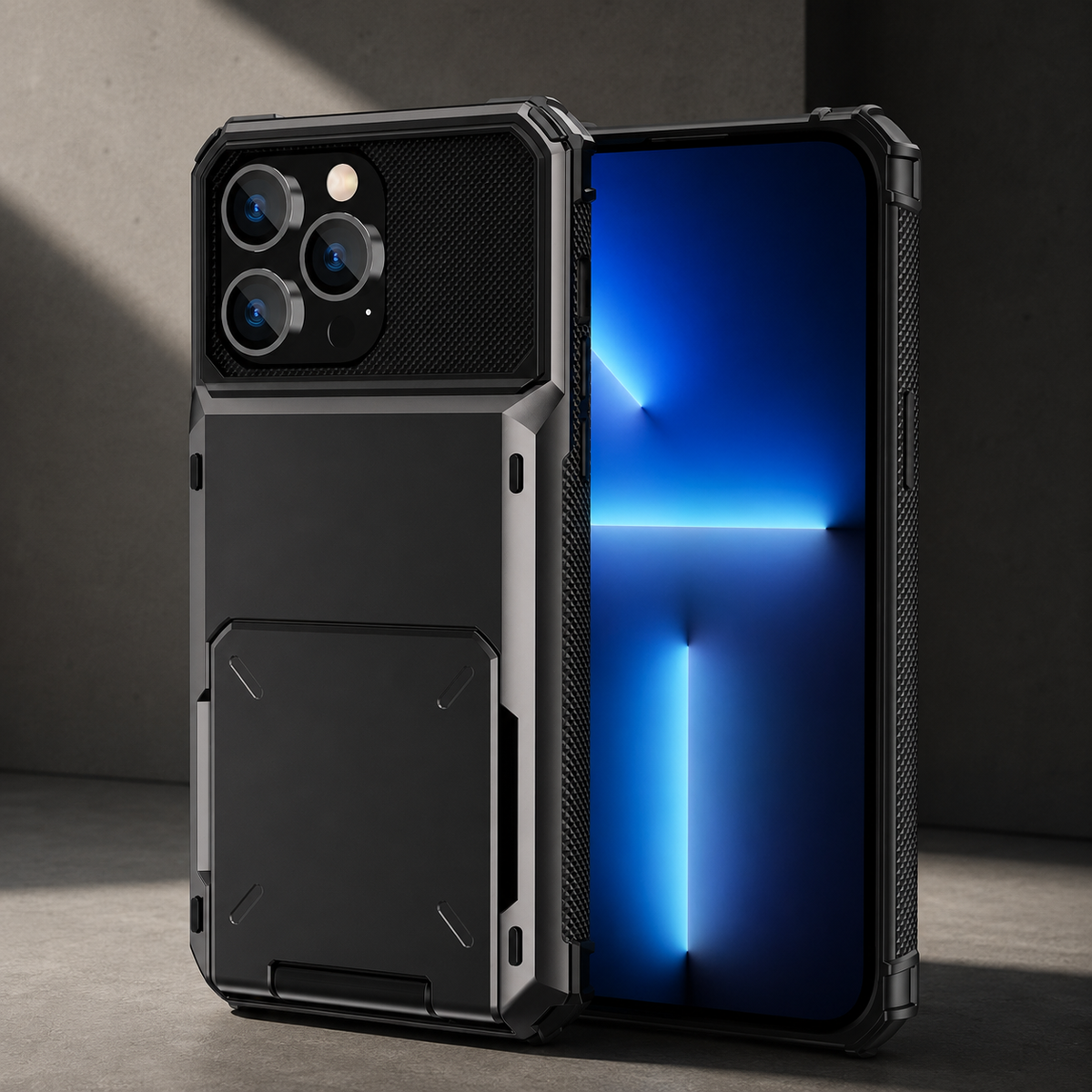 Premium iPhone Case Slide Wallet Card Case Shockproof Dual Layer PC Cover Non Slip Anti Scratch Business Protective Full Coverage Magnetic Slim Design