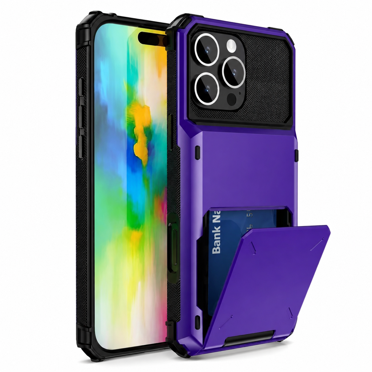 Premium iPhone Case Slide Wallet Card Case Shockproof Dual Layer PC Cover Non Slip Anti Scratch Business Protective Full Coverage Magnetic Slim Design