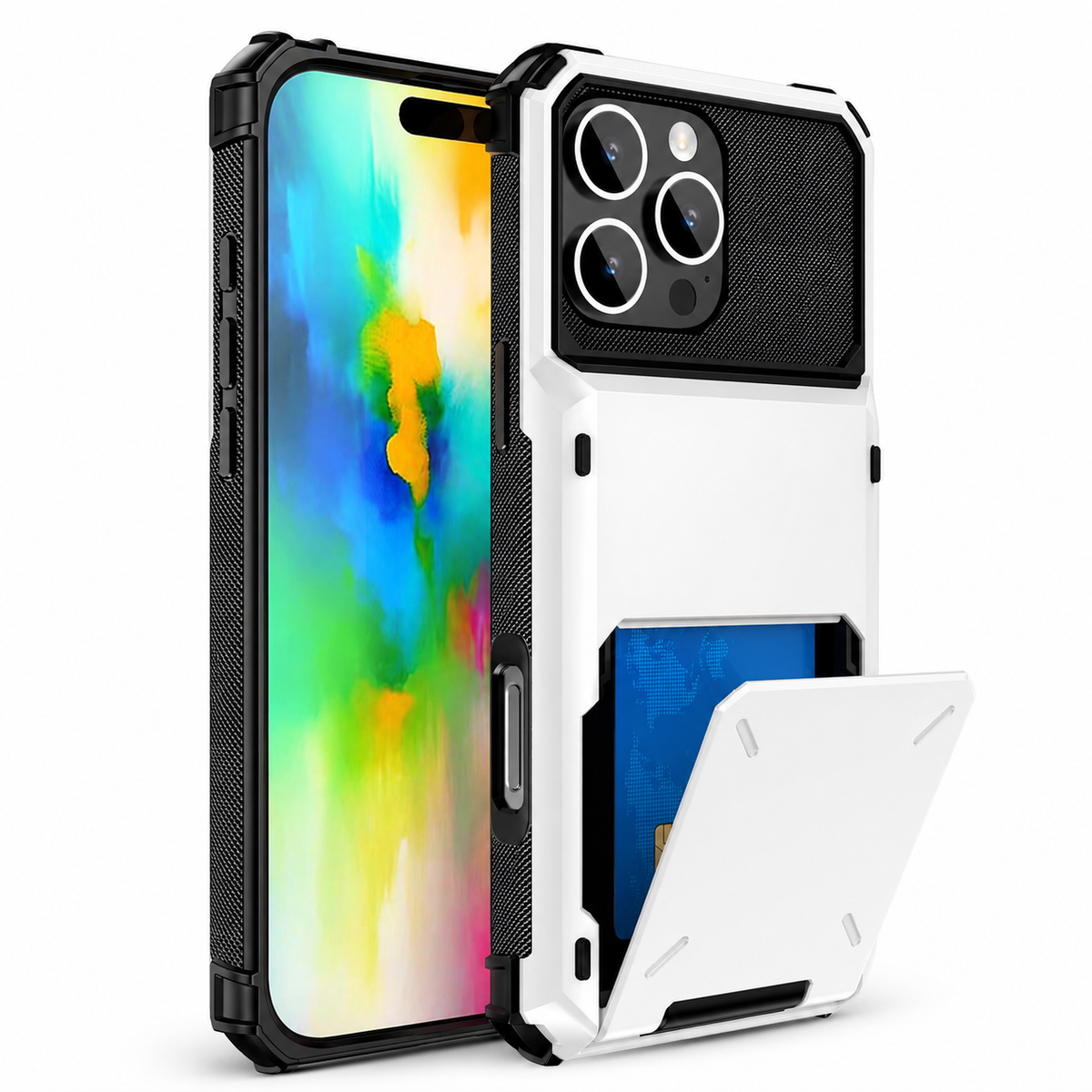 Premium iPhone Case Slide Wallet Card Case Shockproof Dual Layer PC Cover Non Slip Anti Scratch Business Protective Full Coverage Magnetic Slim Design