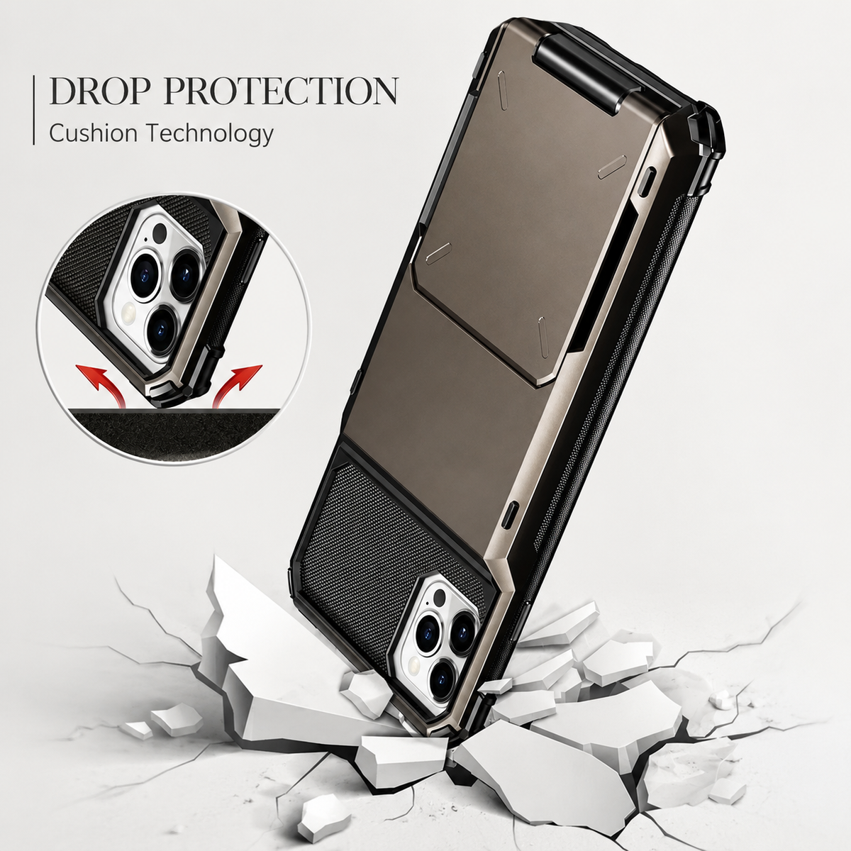 Premium iPhone Case Slide Wallet Card Case Shockproof Dual Layer PC Cover Non Slip Anti Scratch Business Protective Full Coverage Magnetic Slim Design