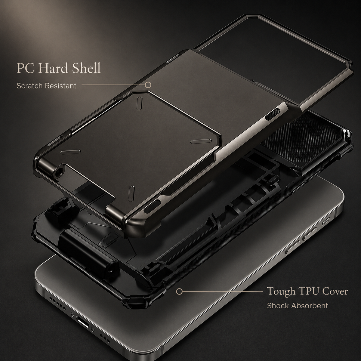 Premium iPhone Case Slide Wallet Card Case Shockproof Dual Layer PC Cover Non Slip Anti Scratch Business Protective Full Coverage Magnetic Slim Design