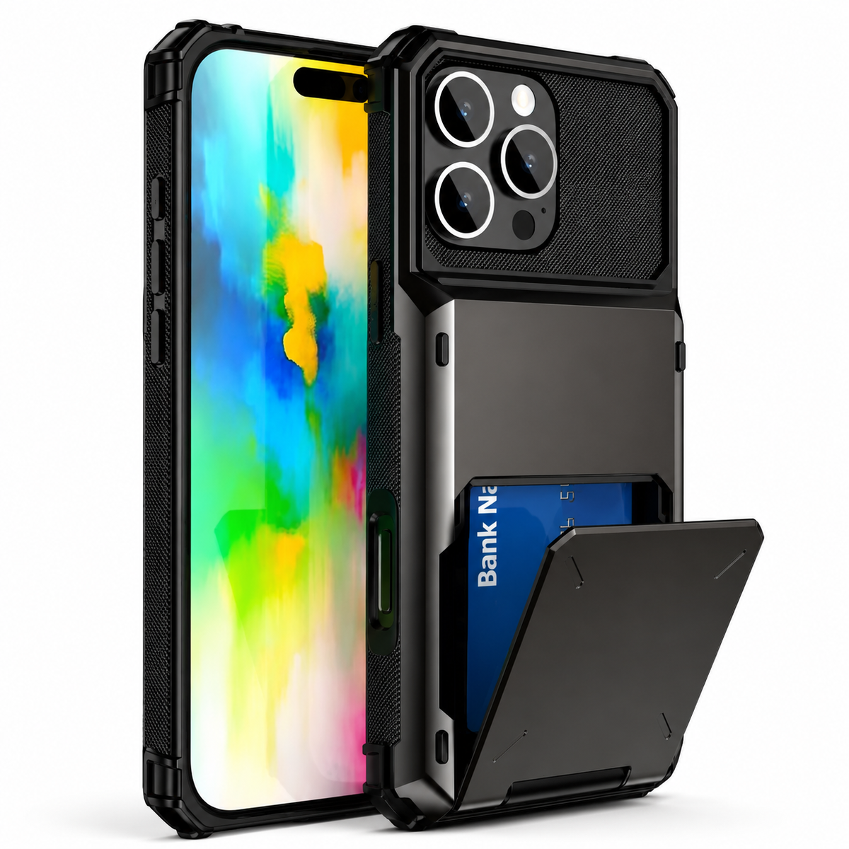 Premium iPhone Case Slide Wallet Card Case Shockproof Dual Layer PC Cover Non Slip Anti Scratch Business Protective Full Coverage Magnetic Slim Design