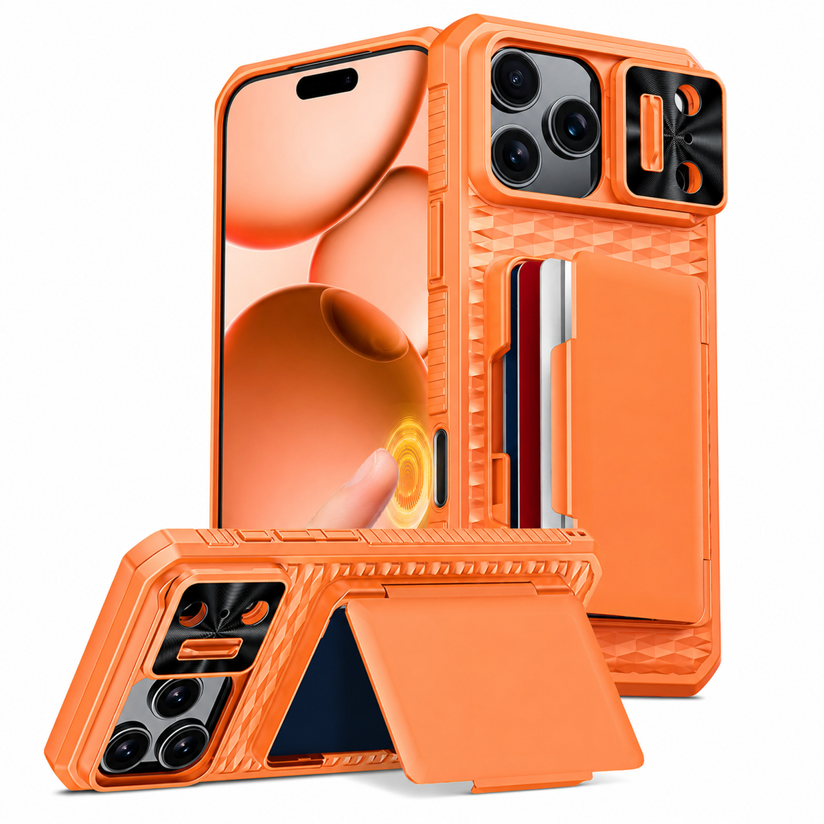 Premium iPhone Case Sliding Camera Wallet Cover with Card Holder Stand, PC TPU Shockproof Protective Design, Anti-Fingerprint Anti-Scratch Full Coverage