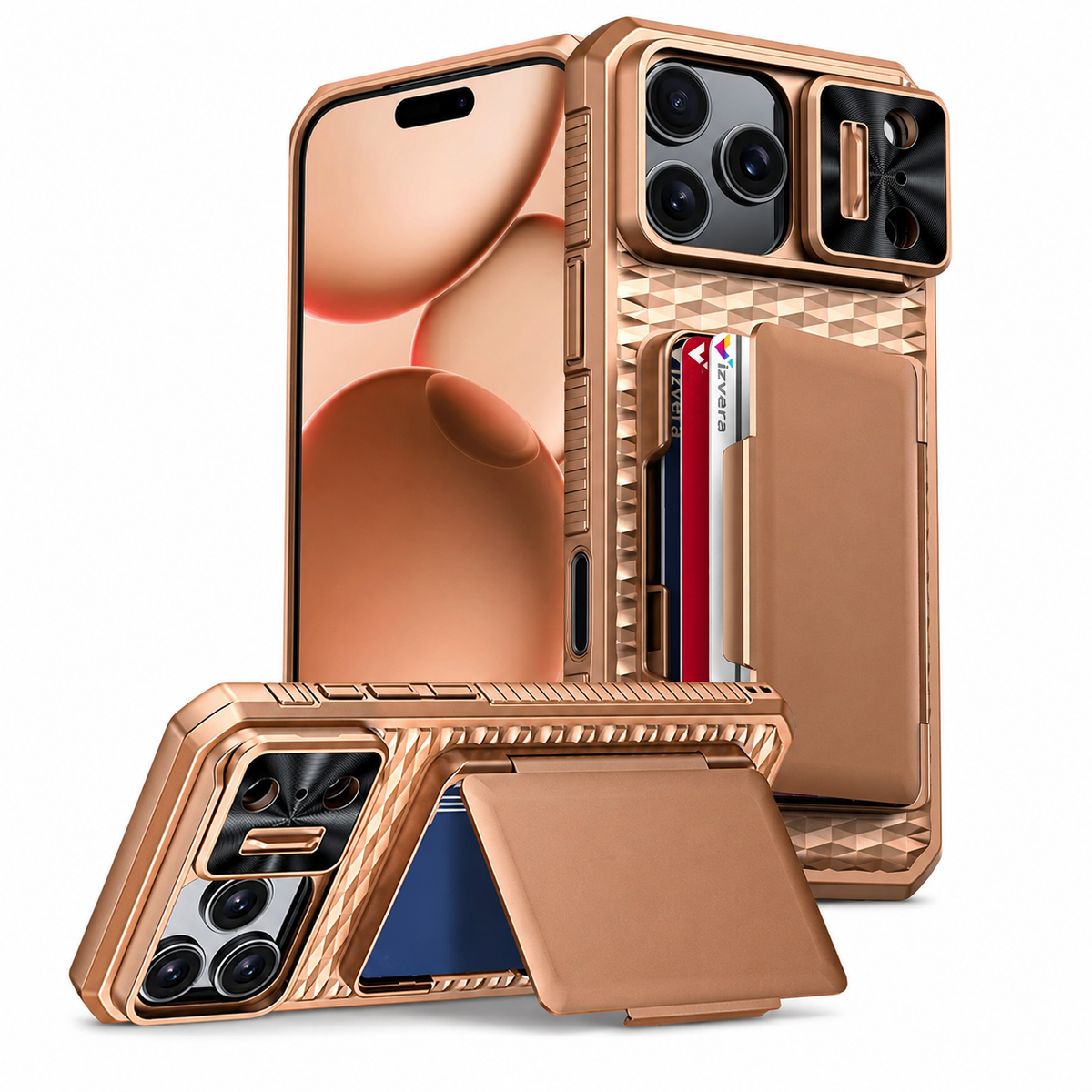 Premium iPhone Case Sliding Camera Wallet Cover with Card Holder Stand, PC TPU Shockproof Protective Design, Anti-Fingerprint Anti-Scratch Full Coverage