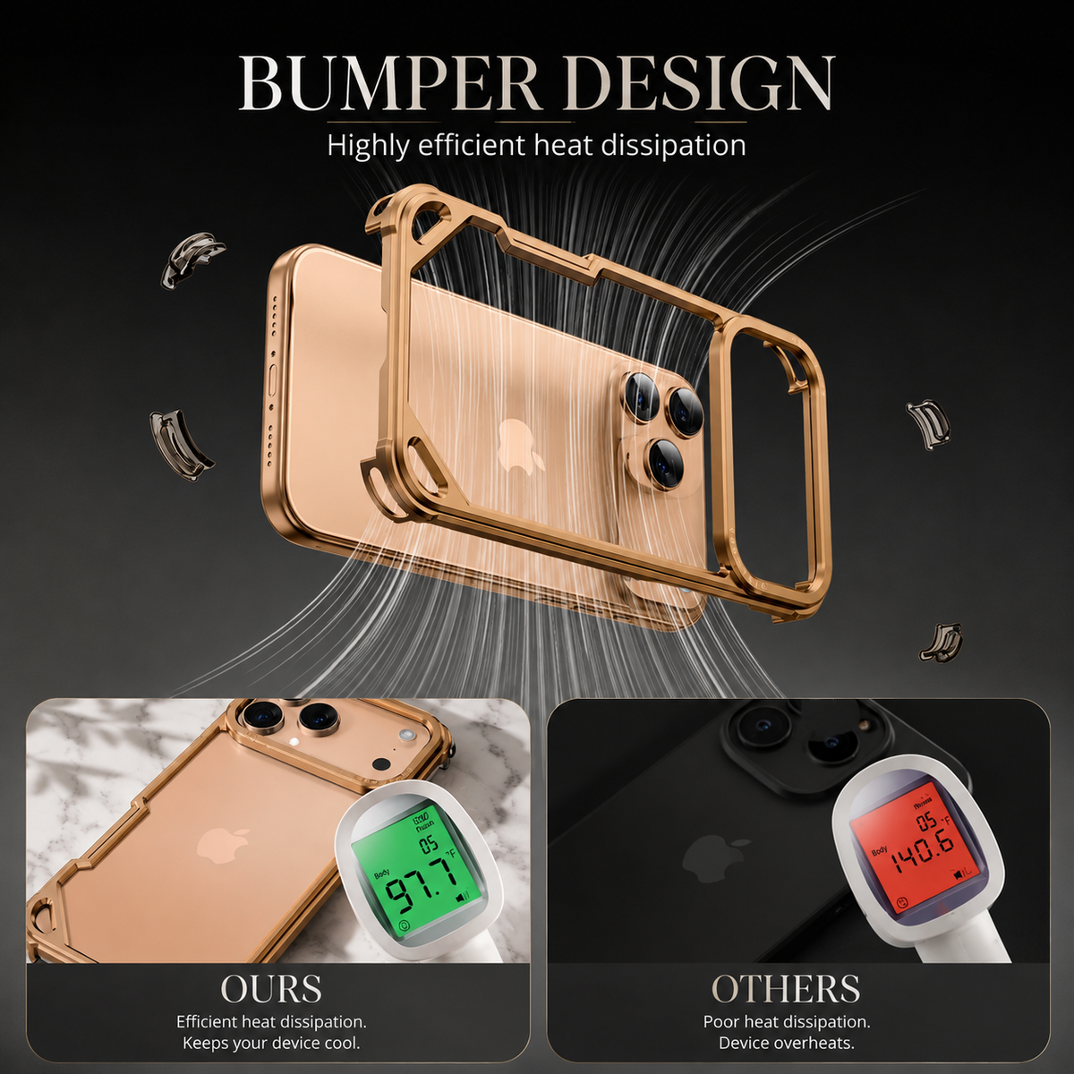 Premium iPhone Case Slim Aluminum Alloy Frameless Shockproof Cover Minimalist Wireless Charging Compatible Edge Protection Lightweight Slim Case Build