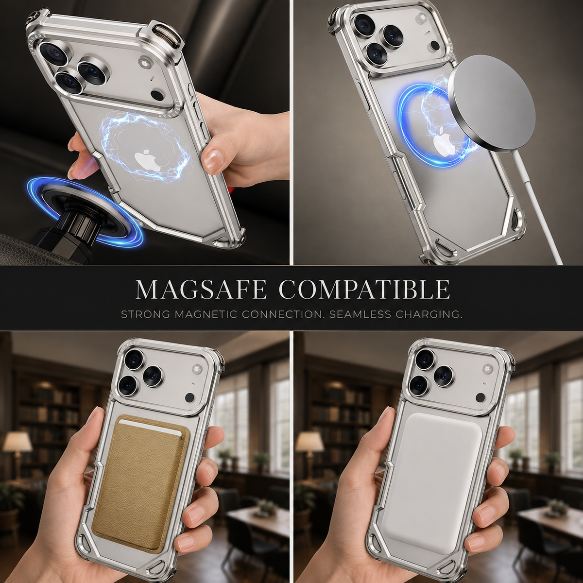 Premium iPhone Case Slim Aluminum Alloy Frameless Shockproof Cover Minimalist Wireless Charging Compatible Edge Protection Lightweight Slim Case Build