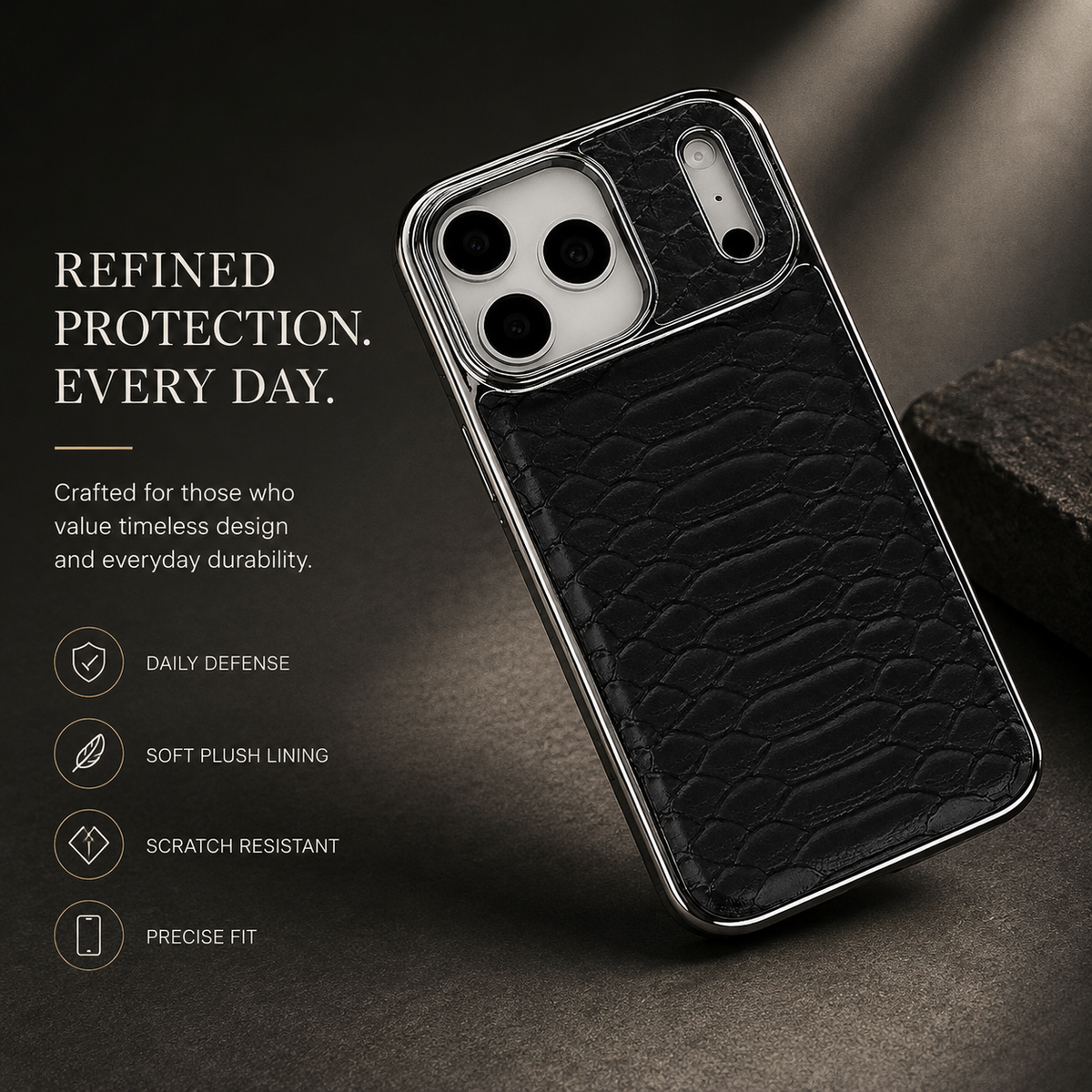 Premium iPhone Case Snake Pattern Leather Soft Flannel Lining Shockproof Anti Scratch Non Slip Fashion Protective Cover Wireless Charging Slim Design