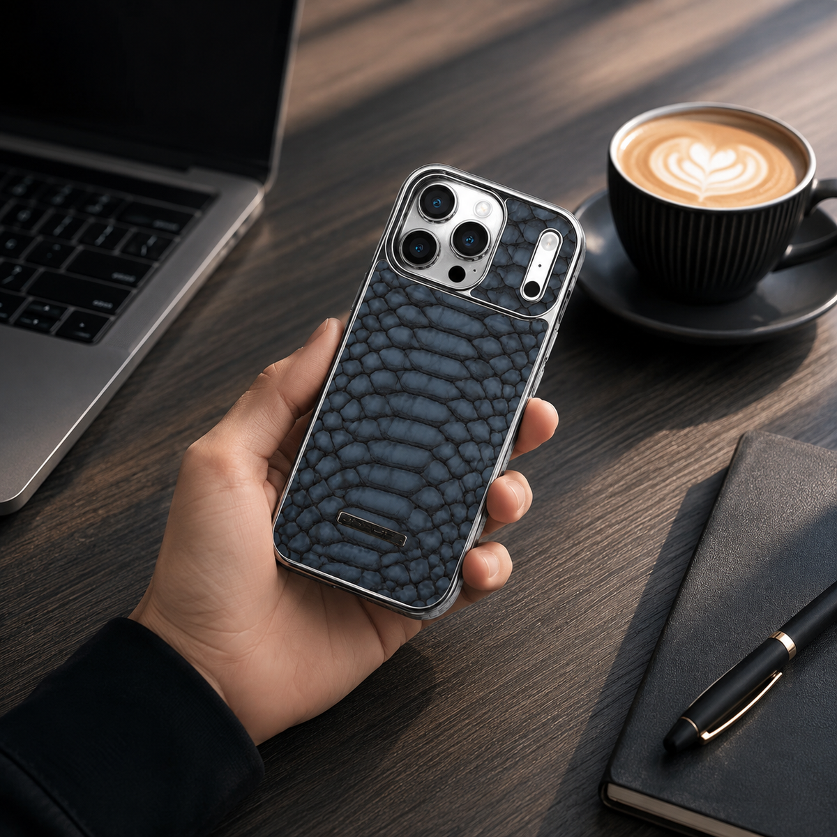 Premium iPhone Case Snake Pattern Leather Soft Flannel Lining Shockproof Anti Scratch Non Slip Fashion Protective Cover Wireless Charging Slim Design