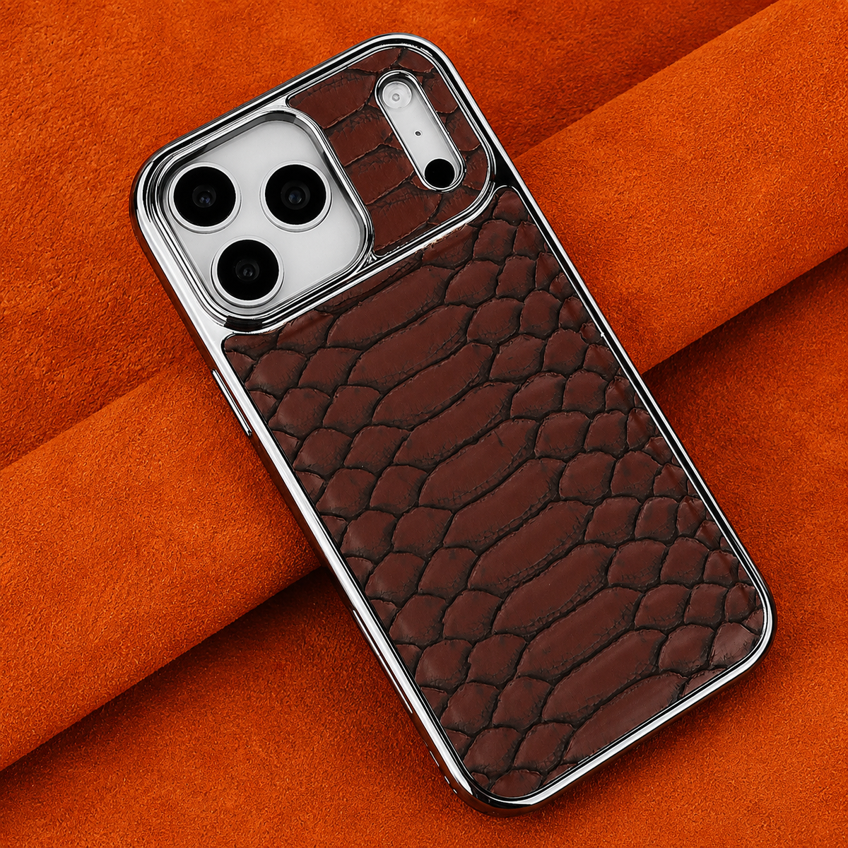 Premium iPhone Case Snake Pattern Leather Soft Flannel Lining Shockproof Anti Scratch Non Slip Fashion Protective Cover Wireless Charging Slim Design