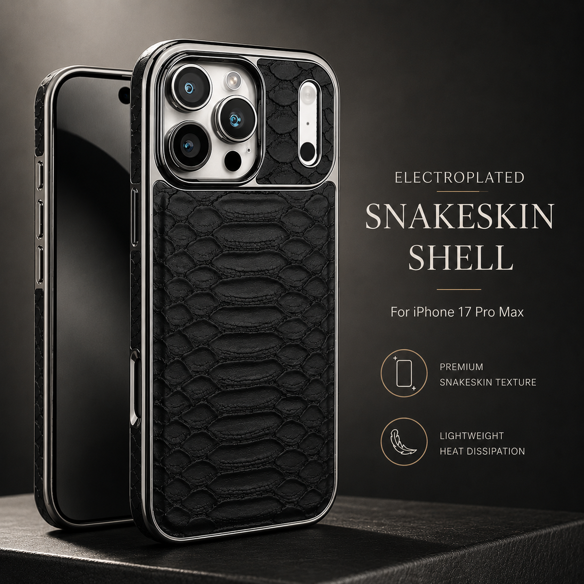 Premium iPhone Case Snake Pattern Leather Soft Flannel Lining Shockproof Anti Scratch Non Slip Fashion Protective Cover Wireless Charging Slim Design