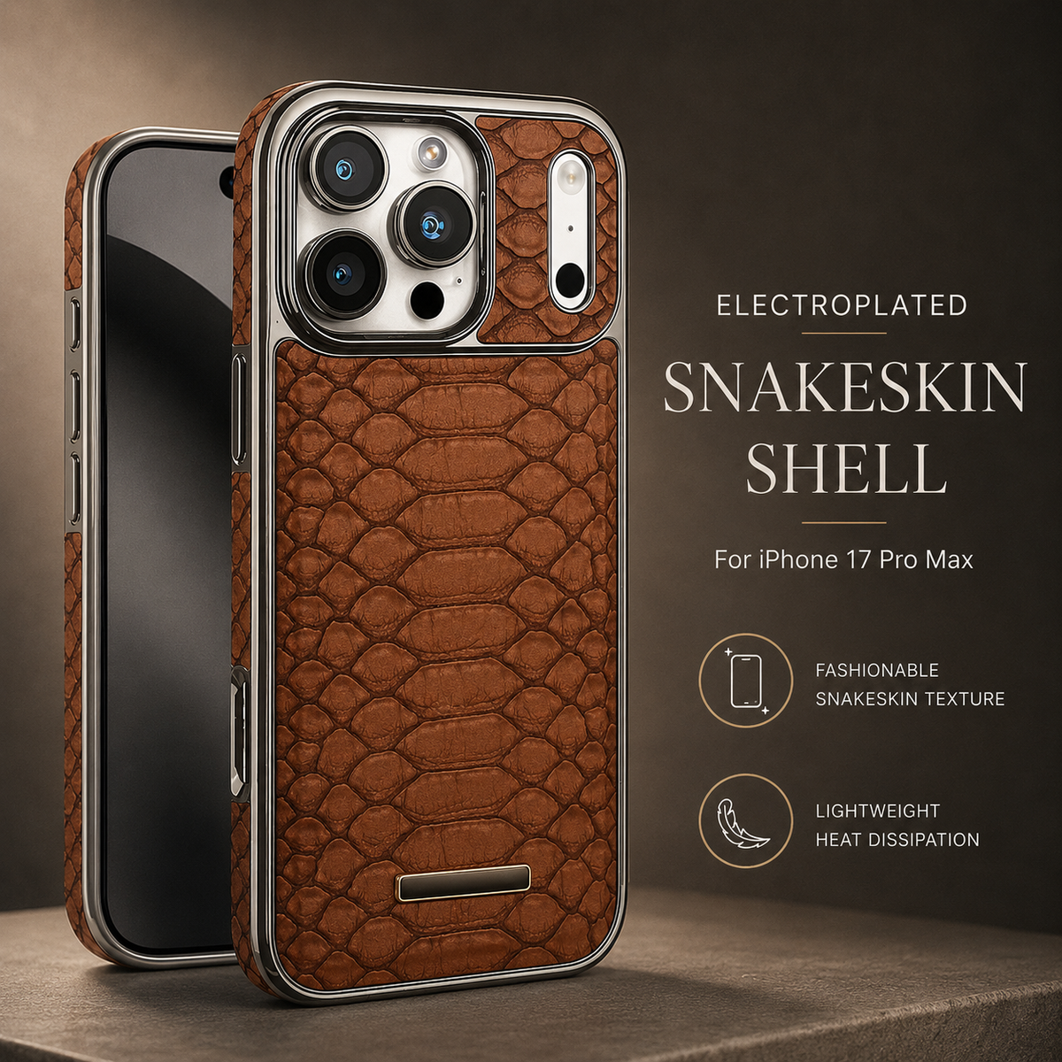 Premium iPhone Case Snake Pattern Leather Soft Flannel Lining Shockproof Anti Scratch Non Slip Fashion Protective Cover Wireless Charging Slim Design