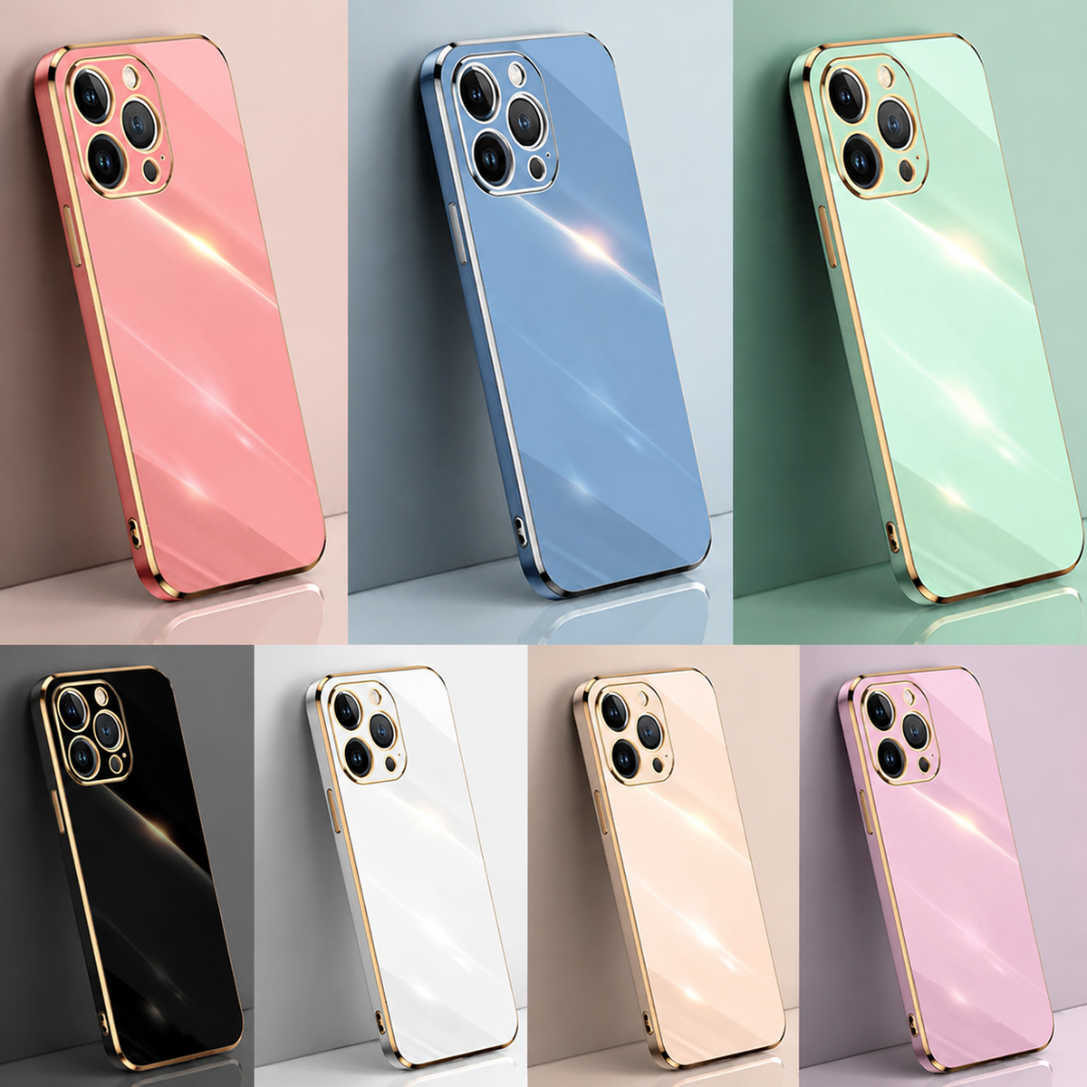 Premium iPhone Case Soft Silicone Plated Edges Solid Color Slim Half Wrapped Anti Fingerprint Scratch Resistant Dustproof Protective Cover