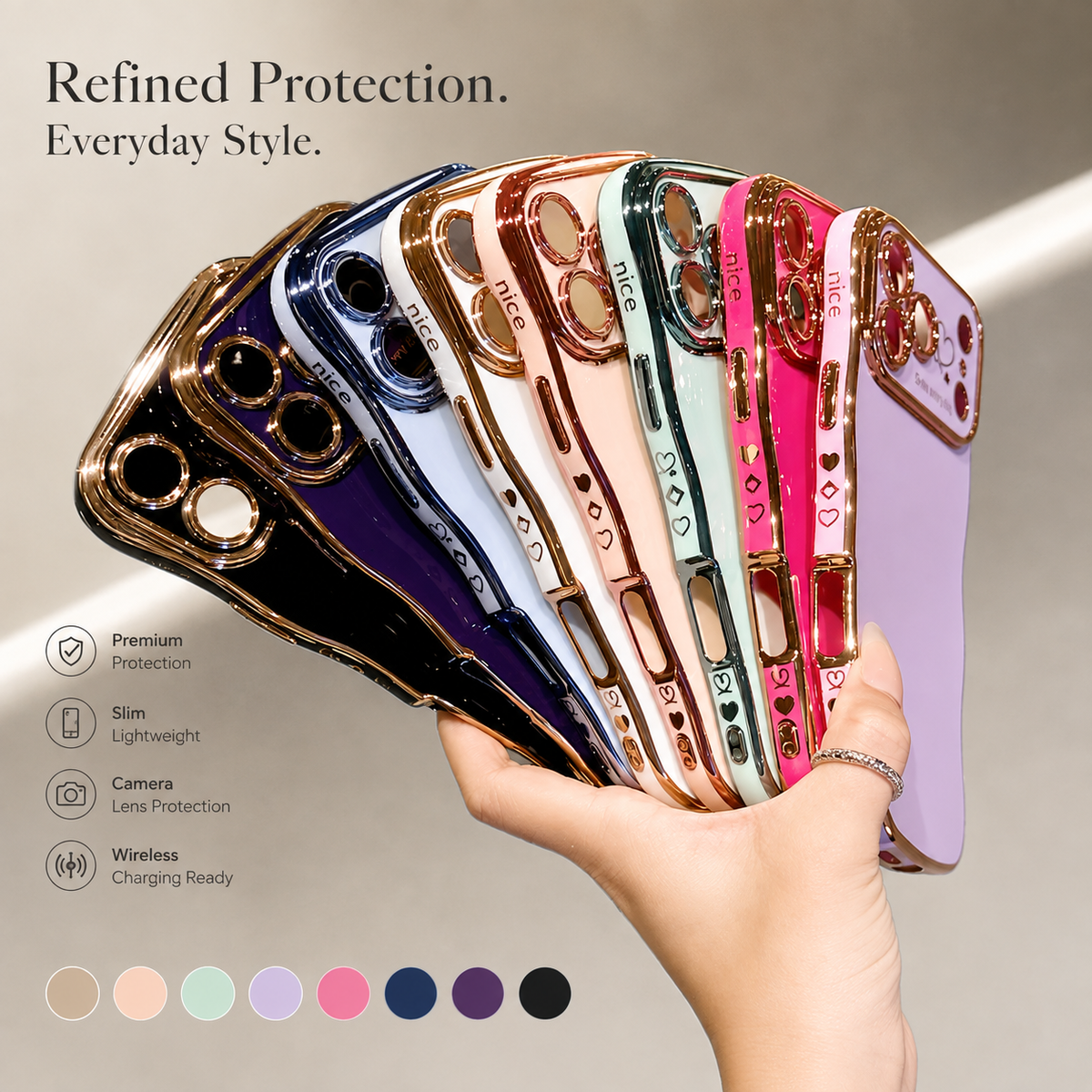 Premium iPhone Case Soft Wave Plating PC TPU Protective Cover Lightweight Full Coverage Wavy Edge Slim Shockproof Love Design Anti Scratch Case