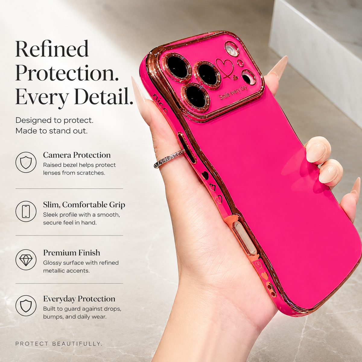 Premium iPhone Case Soft Wave Plating PC TPU Protective Cover Lightweight Full Coverage Wavy Edge Slim Shockproof Love Design Anti Scratch Case