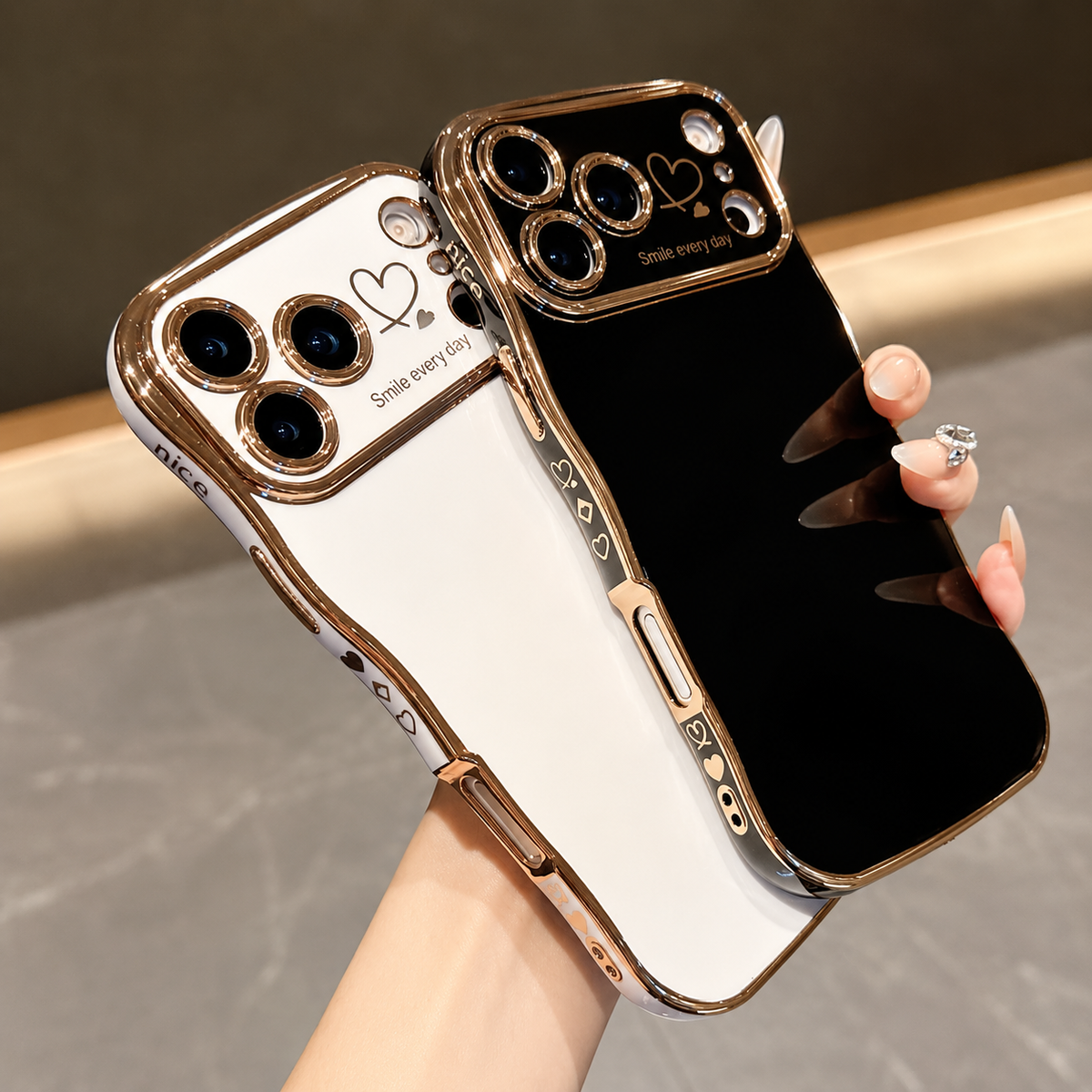 Premium iPhone Case Soft Wave Plating PC TPU Protective Cover Lightweight Full Coverage Wavy Edge Slim Shockproof Love Design Anti Scratch Case