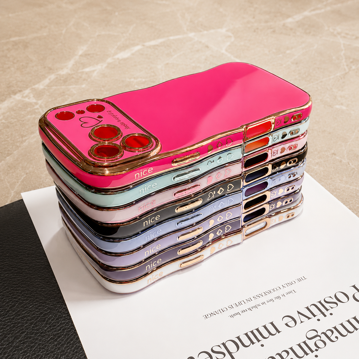 Premium iPhone Case Soft Wave Plating PC TPU Protective Cover Lightweight Full Coverage Wavy Edge Slim Shockproof Love Design Anti Scratch Case