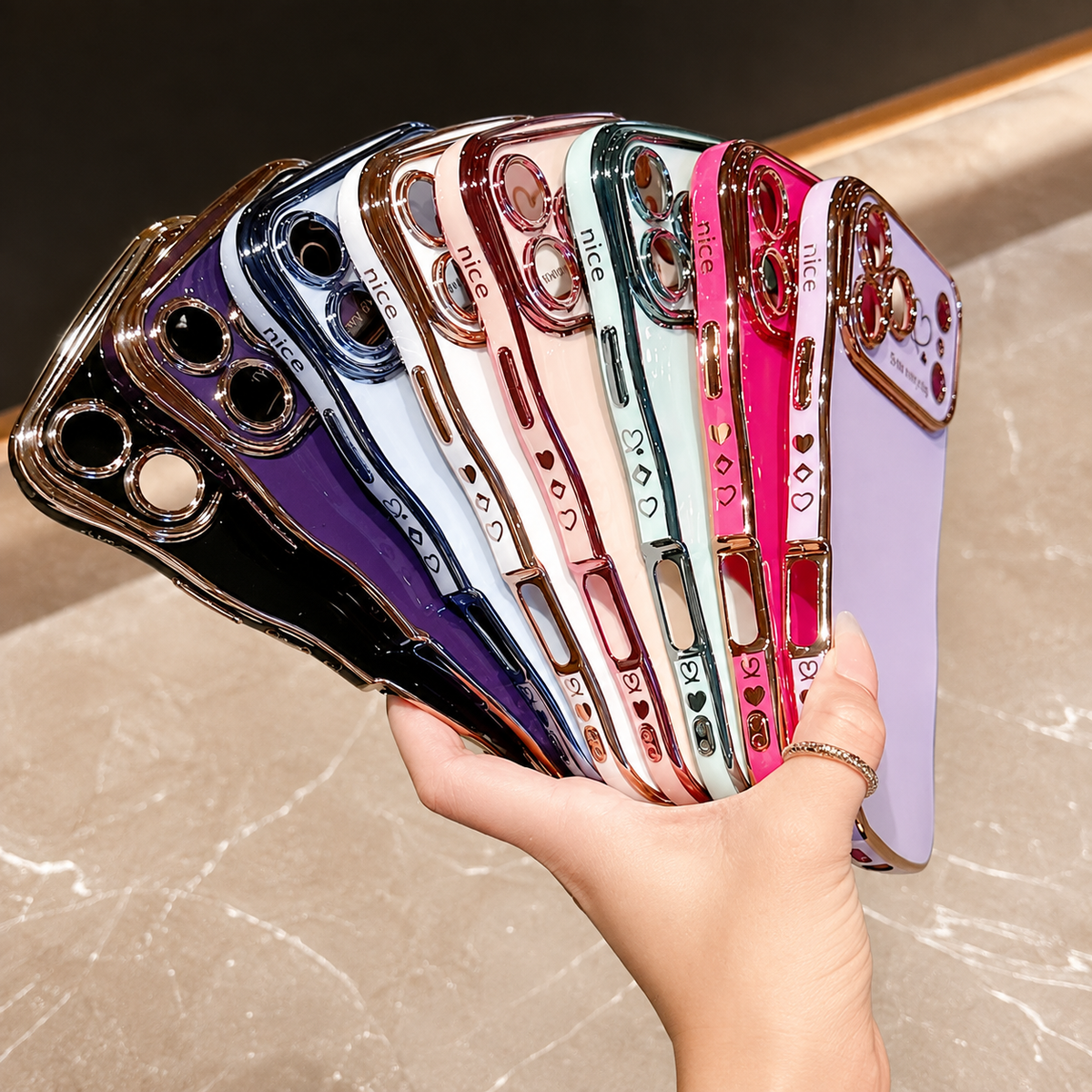 Premium iPhone Case Soft Wave Plating PC TPU Protective Cover Lightweight Full Coverage Wavy Edge Slim Shockproof Love Design Anti Scratch Case