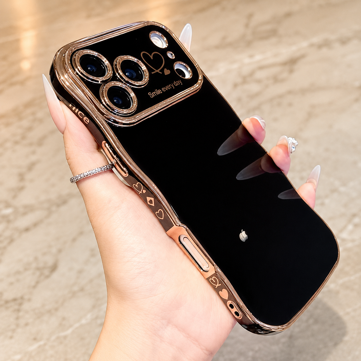 Premium iPhone Case Soft Wave Plating PC TPU Protective Cover Lightweight Full Coverage Wavy Edge Slim Shockproof Love Design Anti Scratch Case