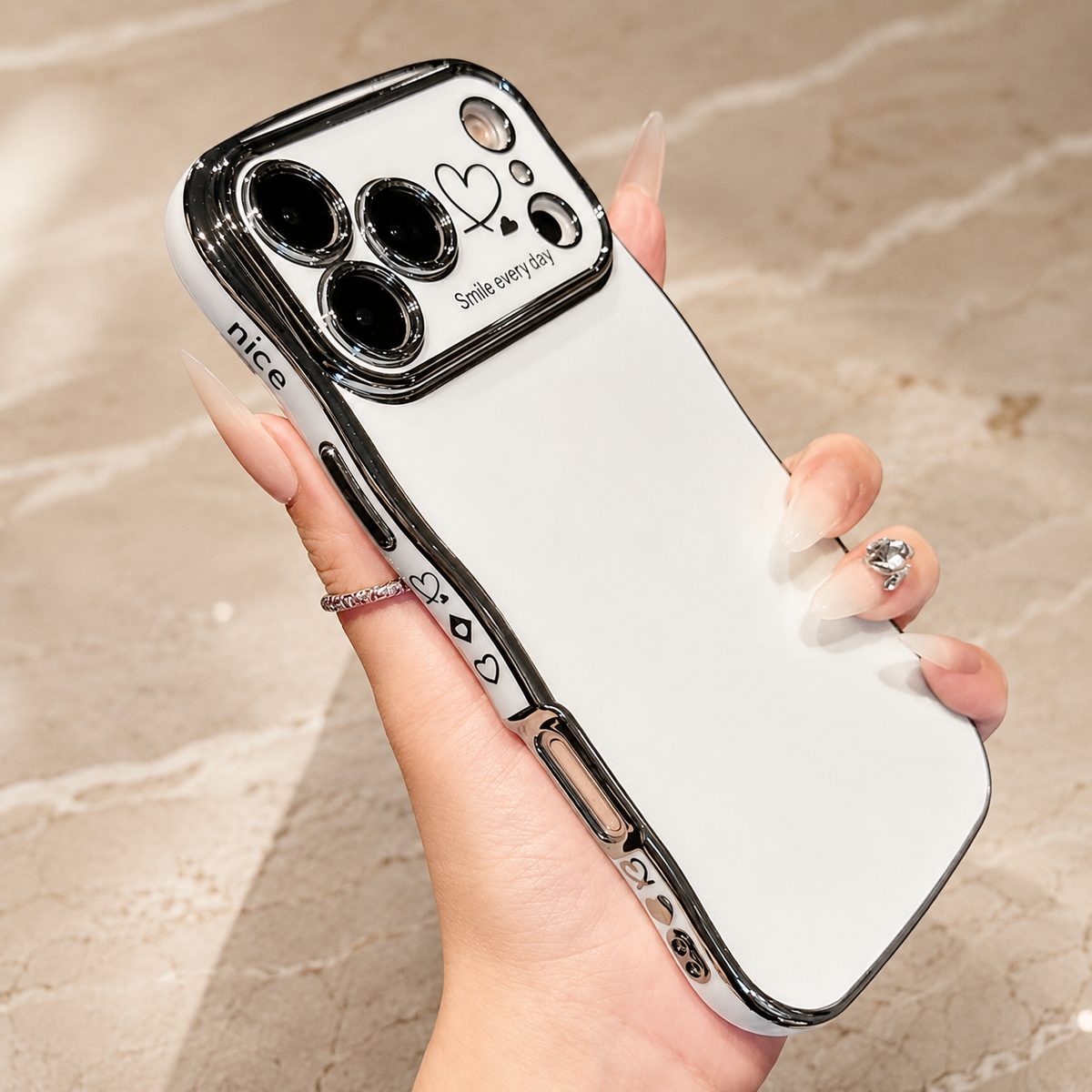 Premium iPhone Case Soft Wave Plating PC TPU Protective Cover Lightweight Full Coverage Wavy Edge Slim Shockproof Love Design Anti Scratch Case