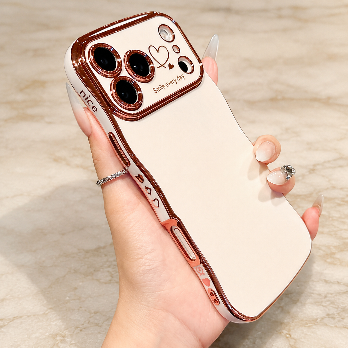 Premium iPhone Case Soft Wave Plating PC TPU Protective Cover Lightweight Full Coverage Wavy Edge Slim Shockproof Love Design Anti Scratch Case