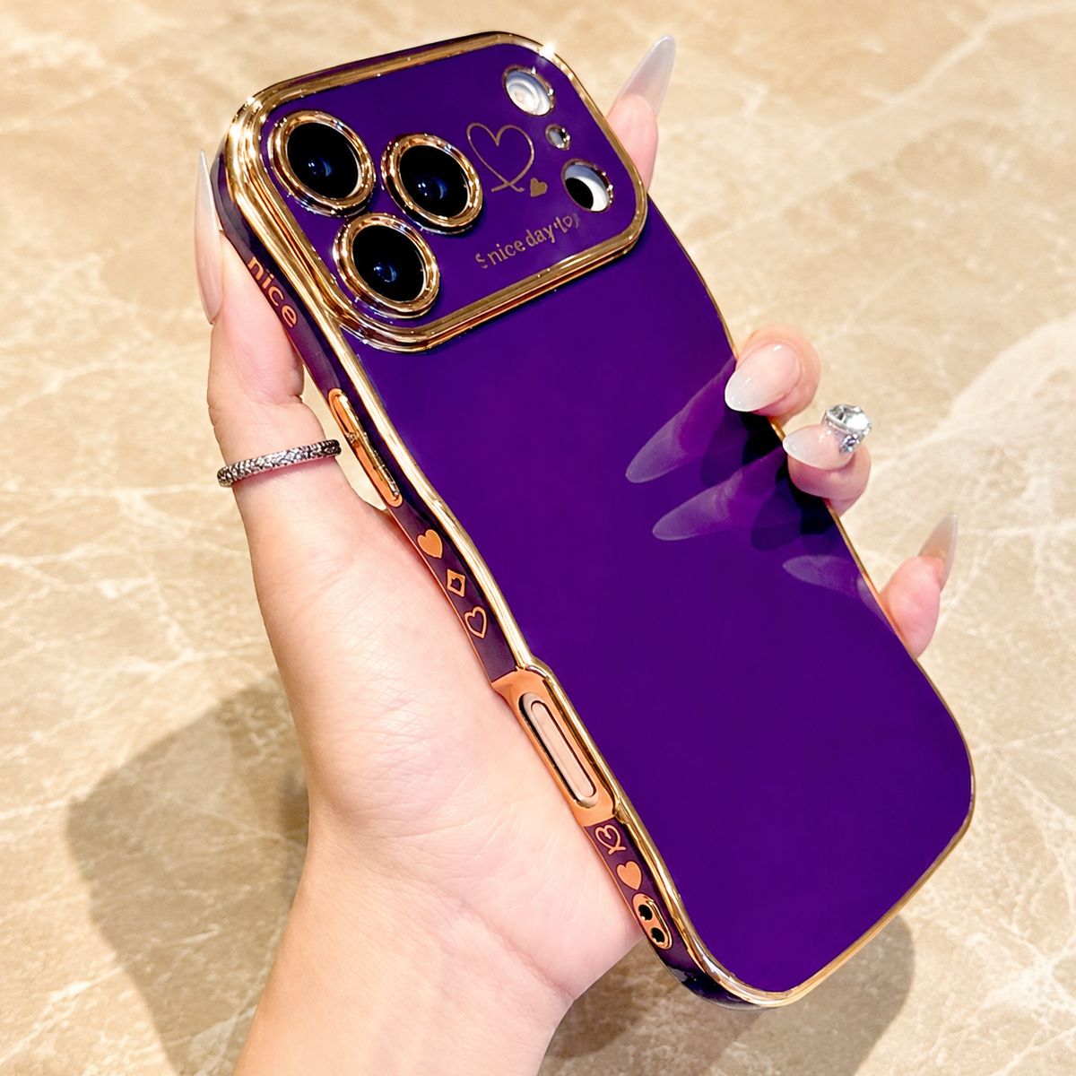 Premium iPhone Case Soft Wave Plating PC TPU Protective Cover Lightweight Full Coverage Wavy Edge Slim Shockproof Love Design Anti Scratch Case